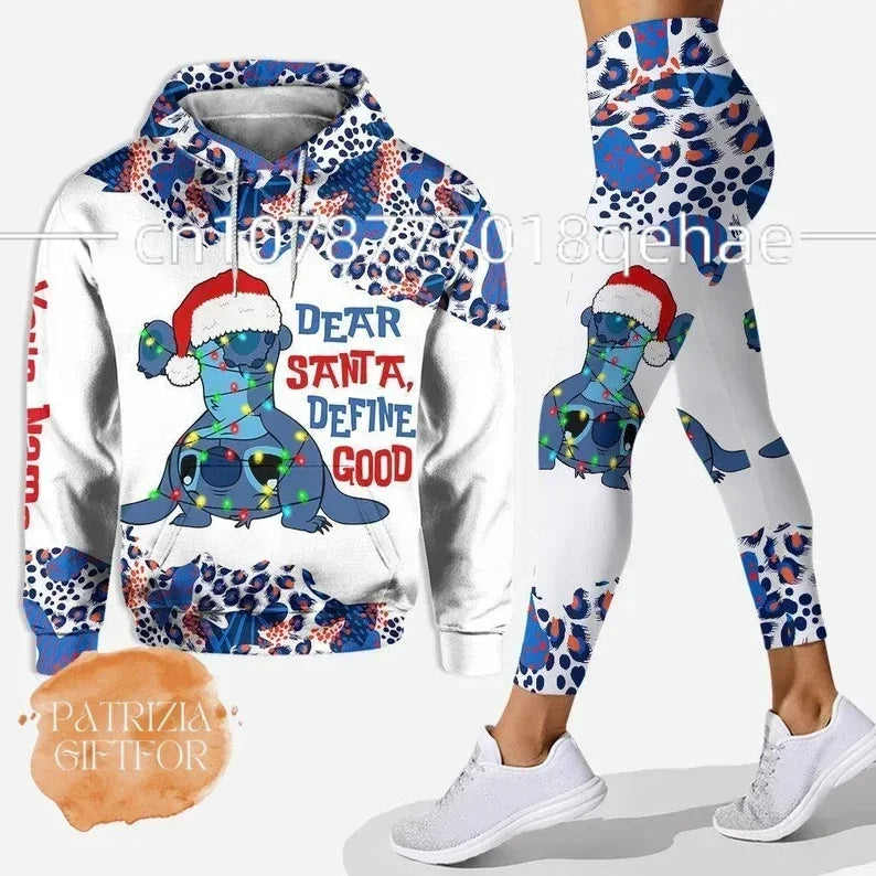Disney Stitch Christmas 3D Women's Hoodie and Leggings Suit Minnie Yoga Pants Sweatpants Fashion Sports Suit