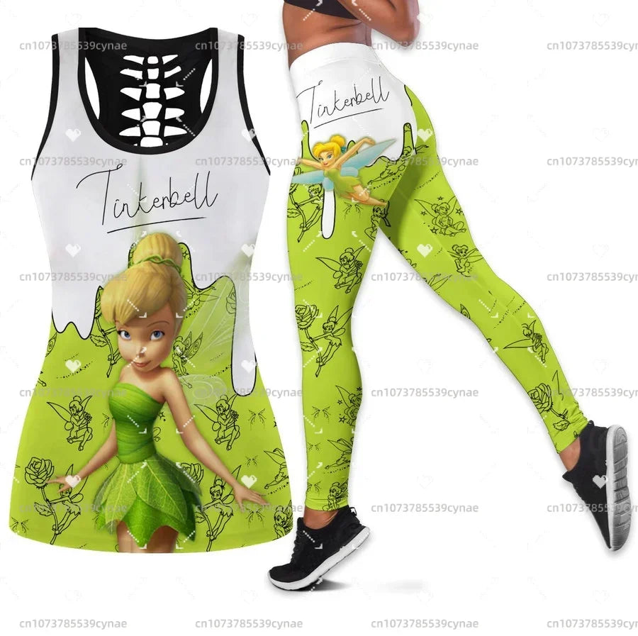 2024 Summer New Disney Tinker Ball Women's Book Hollow Vest+women's Leggings Yoga Set Fitness Leggings Sports Set