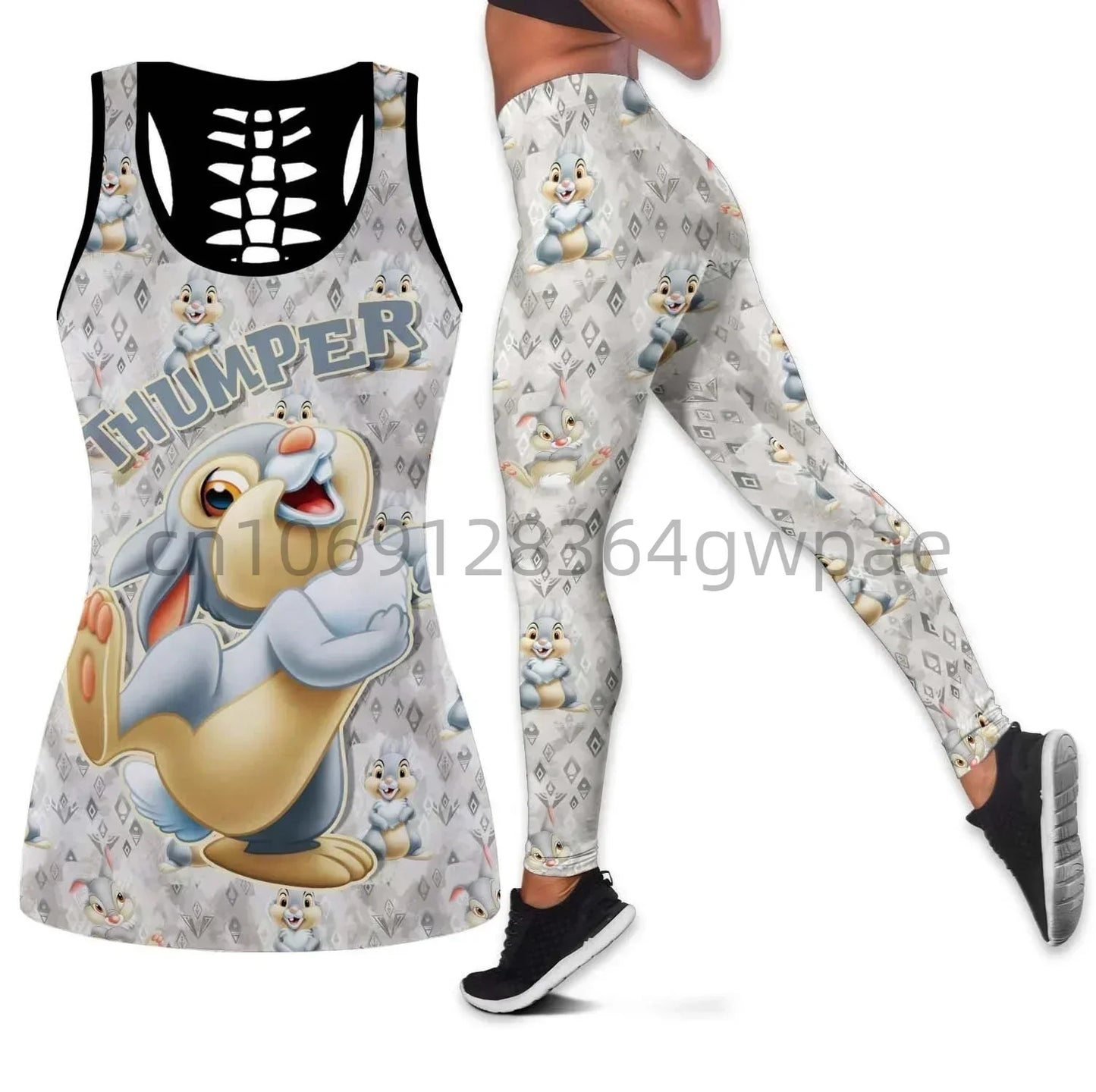 New Thumper Rabbit Bambi Cutout Tank Top Leggings Yoga Set Fitness Leggings Tracksuit Disney Hollow Tank Top Leggings Set