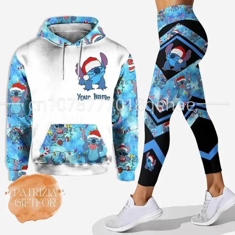 Disney Stitch Christmas 3D Women's Hoodie and Leggings Suit Minnie Yoga Pants Sweatpants Fashion Sports Suit