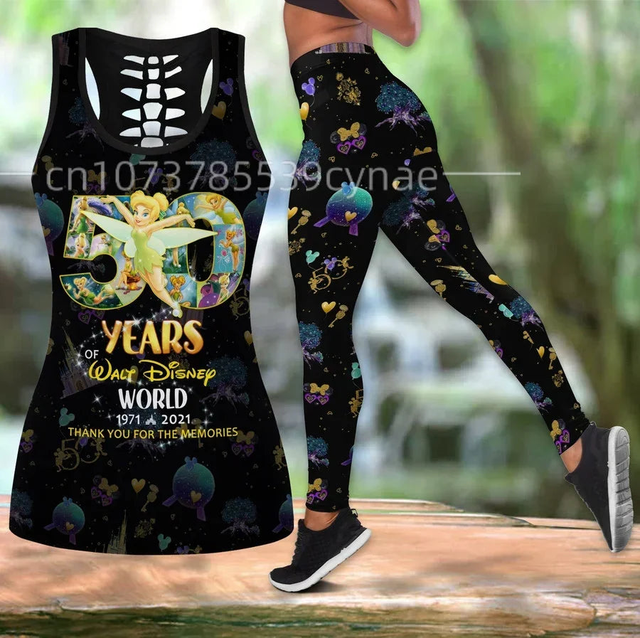 2024 Summer New Disney Tinker Ball Women's Book Hollow Vest+women's Leggings Yoga Set Fitness Leggings Sports Set