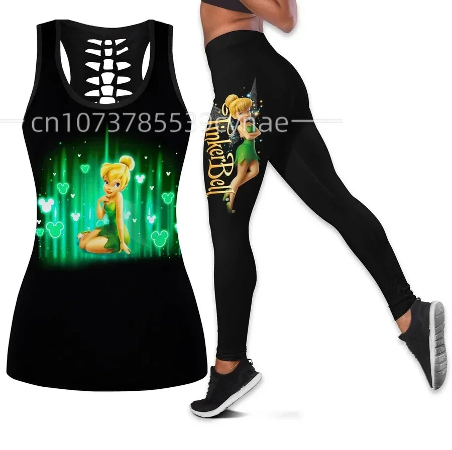 2024 Summer New Disney Tinker Ball Women's Book Hollow Vest+women's Leggings Yoga Set Fitness Leggings Sports Set